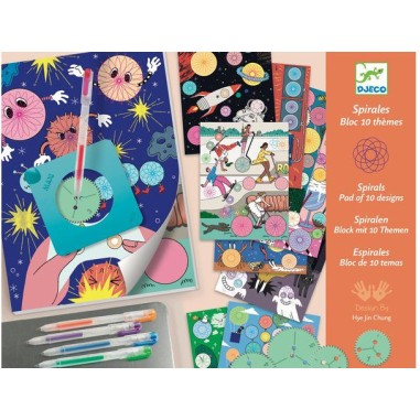 Dessin Spirales Bloc de 10 thèmes enfant dès 7 ans - Djeco Dessin Spirales Bloc de 10 thèmes enfant dès 7 ans - Djeco