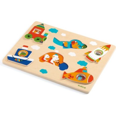 Puzzle bois relief coucou vroum - 6pcs - Djeco Puzzle bois relief coucou vroum - 6pcs - Djeco