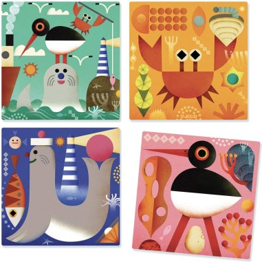 Puzz Up Sea 4 puzzles 9 cubes en bois de - Djeco Puzz Up Sea 4 puzzles 9 cubes en bois de - Djeco