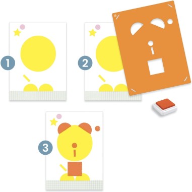 Coffret de pochoirs, éponges et tampons encreurs : Tape et tape - Djeco Coffret de pochoirs, éponges et tampons encreurs : Tape et tape - Djeco