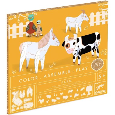Kit Colorie, Assemble et Joue Animaux de la Ferme - Djeco Kit Colorie, Assemble et Joue Animaux de la Ferme - Djeco