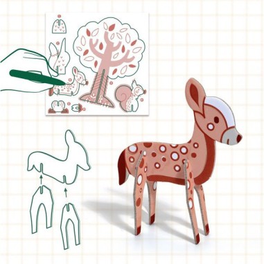 Kit Colorie, Assemble et Joue Animaux de la Forêt - Djeco Kit Colorie, Assemble et Joue Animaux de la Forêt - Djeco