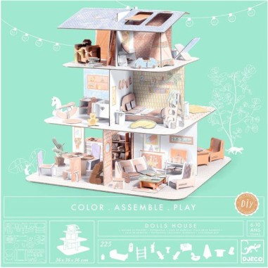 Colorie assemble et joue Diy Maison de poupées - Djeco Colorie assemble et joue Diy Maison de poupées - Djeco