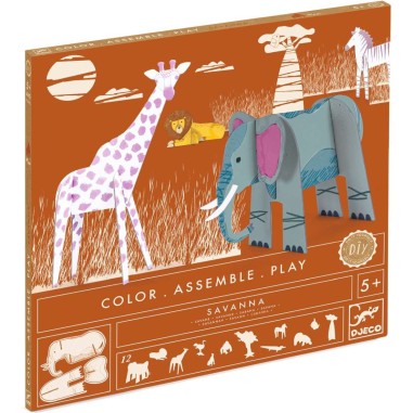 Kit Colorie, Assemble et Joue Animaux de la Savane - Djeco Kit Colorie, Assemble et Joue Animaux de la Savane - Djeco