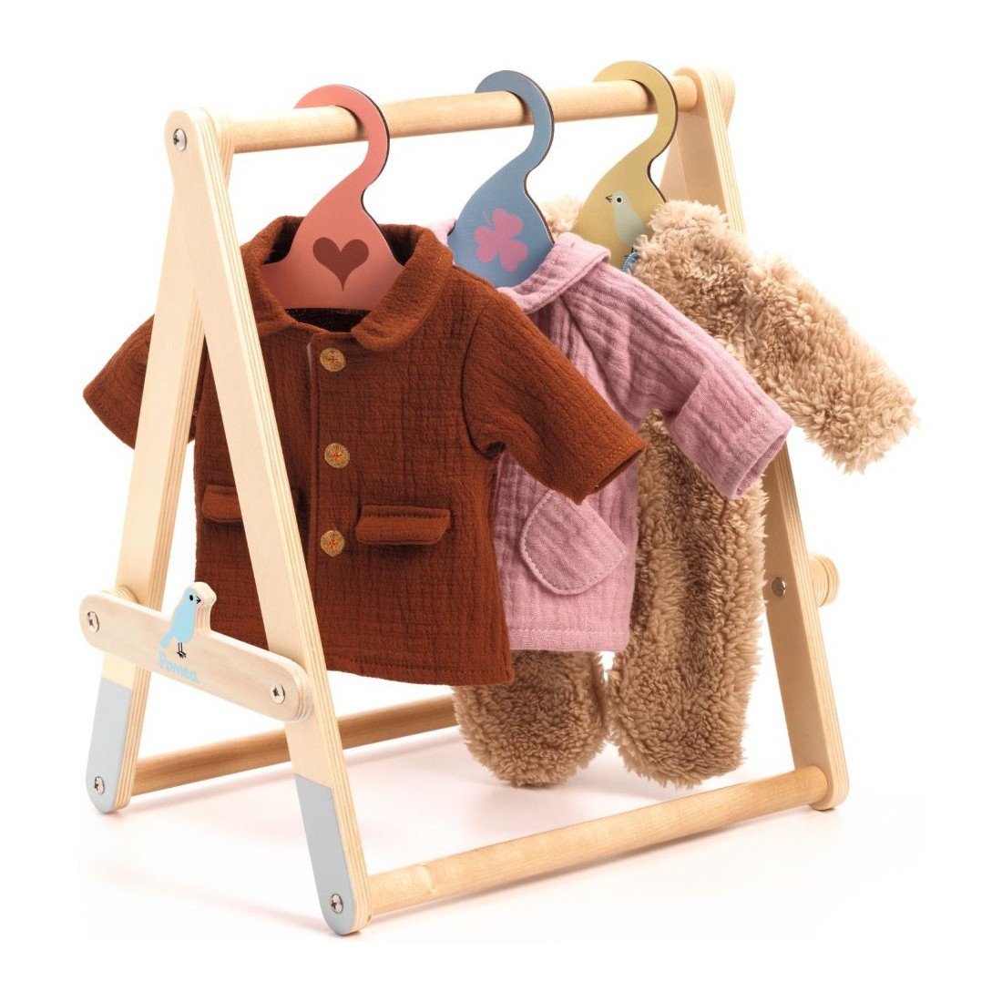 Portant Vêtements En Bois Pour Poupée De 17 Cm Avec 6 Cintres - Mini Armoire Jouet Maison De Poupée