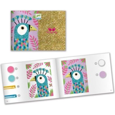 Sables colorés avec paillettes éblouissants oiseaux - Art au numéro - Djeco Sables colorés avec paillettes éblouissants oiseaux - Art au numéro - Djeco