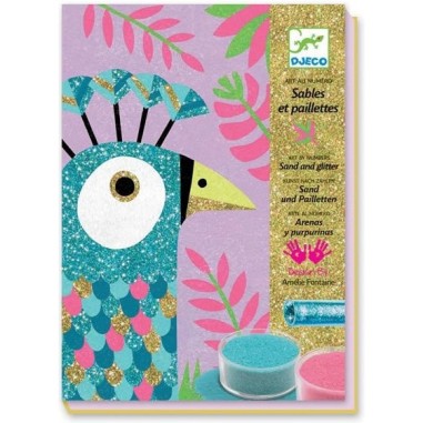 Sables colorés avec paillettes éblouissants oiseaux - Art au numéro - Djeco Sables colorés avec paillettes éblouissants oiseaux - Art au numéro - Djeco