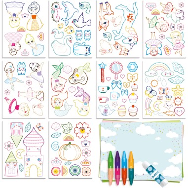 Un monde à créer, filles - Pochoirs, coloriages et collages - Djeco Un monde à créer, filles - Pochoirs, coloriages et collages - Djeco