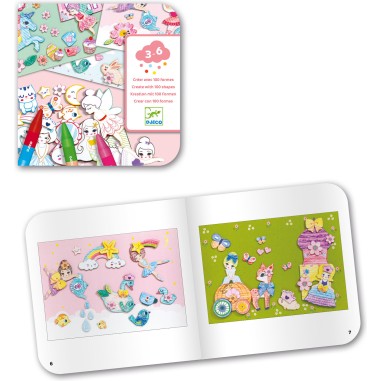 Un monde à créer, filles - Pochoirs, coloriages et collages - Djeco Un monde à créer, filles - Pochoirs, coloriages et collages - Djeco