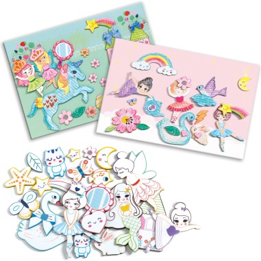 Un monde à créer, filles - Pochoirs, coloriages et collages - Djeco Un monde à créer, filles - Pochoirs, coloriages et collages - Djeco