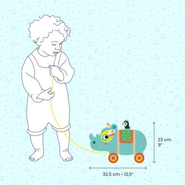 Jouet à tirer en bois Vilma le rhinocéros - Djeco Jouet à tirer en bois Vilma le rhinocéros - Djeco