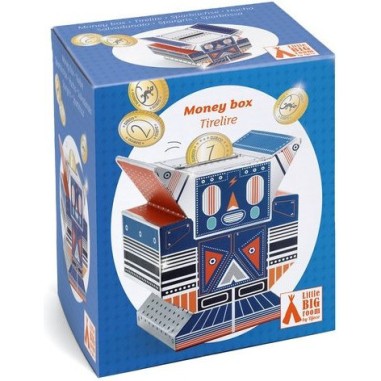 Tirelire en bois/carton effet métal Robot bleu/orange de - Little Big Room By Djeco