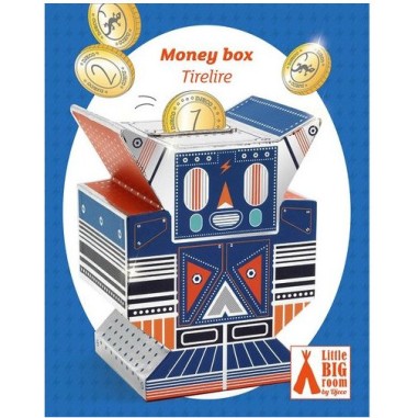 Tirelire en bois/carton effet métal Robot bleu/orange de - Little Big Room By Djeco