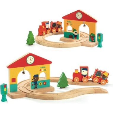 Minitrain circuit de train en bois Djeco dès 18 mois