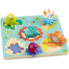 Puzzle Bois tortue et amis - jouet d'éveil à encastrer - Djeco 2