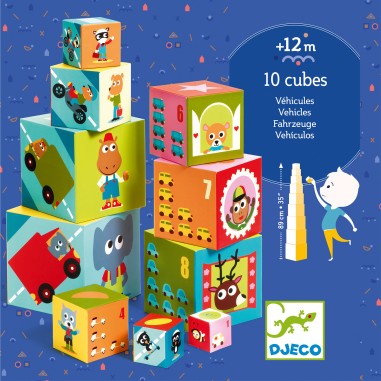 Cubes à empiler véhicules - jouet d'éveil enfant - Djeco