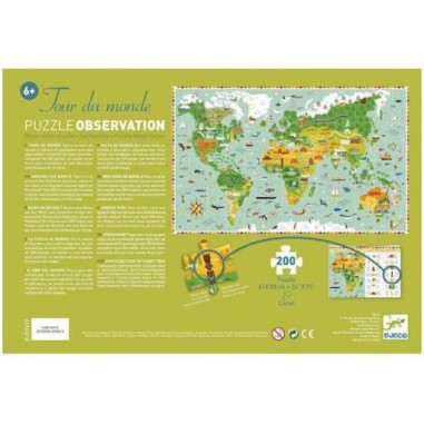 Puzzle Observation - Tour du monde - 200 pièces - Jeux classiques - Jeux de société - Djeco Puzzle Observation - Tour du monde - 200 pièces - Jeux classiques - Jeux de société - Djeco