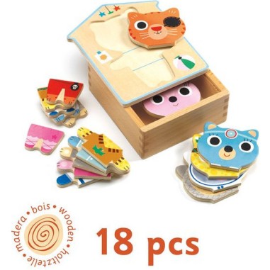 Puzzles Bois - Dressup Mix- 18 pièces - Djeco Puzzles Bois - Dressup Mix- 18 pièces - Djeco