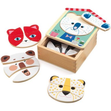 Puzzle apprentissage 18 pièces en bois : face djeco - Djeco Puzzle apprentissage 18 pièces en bois : face djeco - Djeco