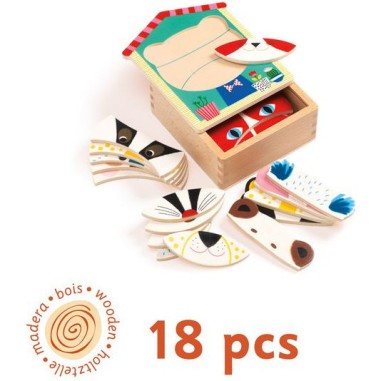 Puzzle apprentissage 18 pièces en bois : face djeco - Djeco Puzzle apprentissage 18 pièces en bois : face djeco - Djeco