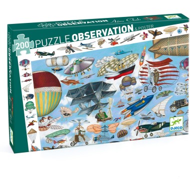 Puzzle observation Aéro club - avions - enfant 200 pièces Djeco