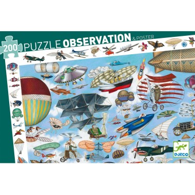 Puzzle observation Aéro club - avions - enfant 200 pièces Djeco