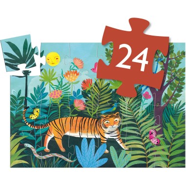 Puzzle la balade du tigre de Djeco - 24 pcs - Boite silhouette Puzzle la balade du tigre de Djeco - 24 pcs - Boite silhouette