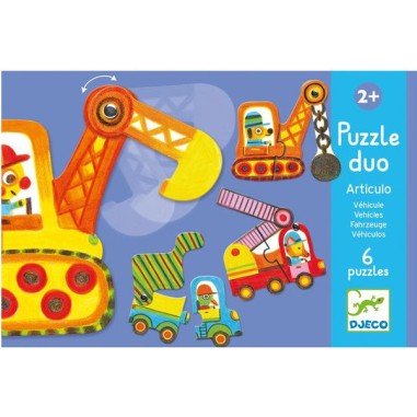 Puzzle 6 x 2 pièces : duo : articulo véhicule - djeco - Djeco