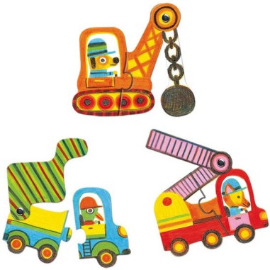Puzzle 6 x 2 pièces : duo : articulo véhicule - djeco - Djeco Puzzle 6 x 2 pièces : duo : articulo véhicule - djeco - Djeco