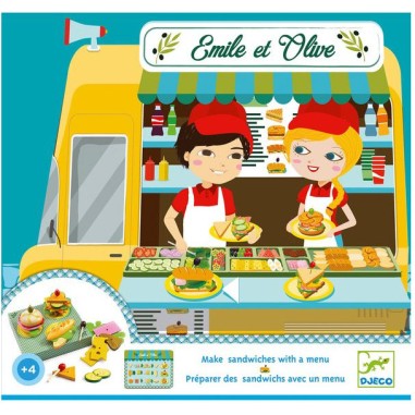 Boîte à hamburger Emile et Olive - dinette en bois - Djeco Boîte à hamburger Emile et Olive - dinette en bois - Djeco