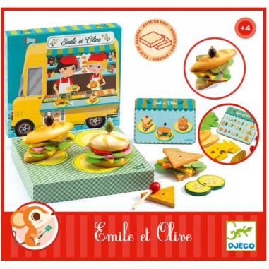 Boîte à hamburger Emile et Olive - dinette en bois - Djeco Boîte à hamburger Emile et Olive - dinette en bois - Djeco