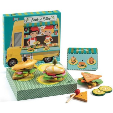 Boîte à hamburger Emile et Olive - dinette en bois - Djeco Boîte à hamburger Emile et Olive - dinette en bois - Djeco