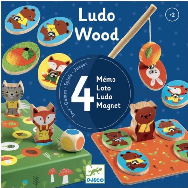 Ludo Wood 4 jeux Éducatifs : Mémo, Loto, Pêche & Parcours Djeco